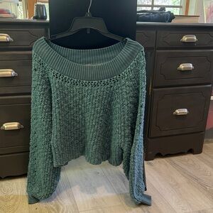 Free People Off the Shoulder Teal Sweater